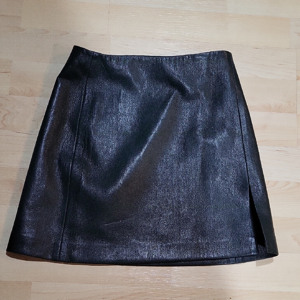 Sunday Best Dark Green Pleather Short Skirt With Slit